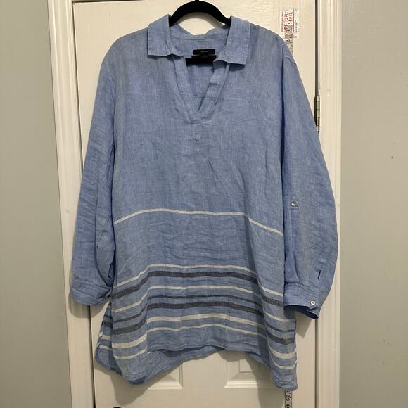 Tahari linen tunic blouse long sleeve plus 2x - Picture 1 of 8